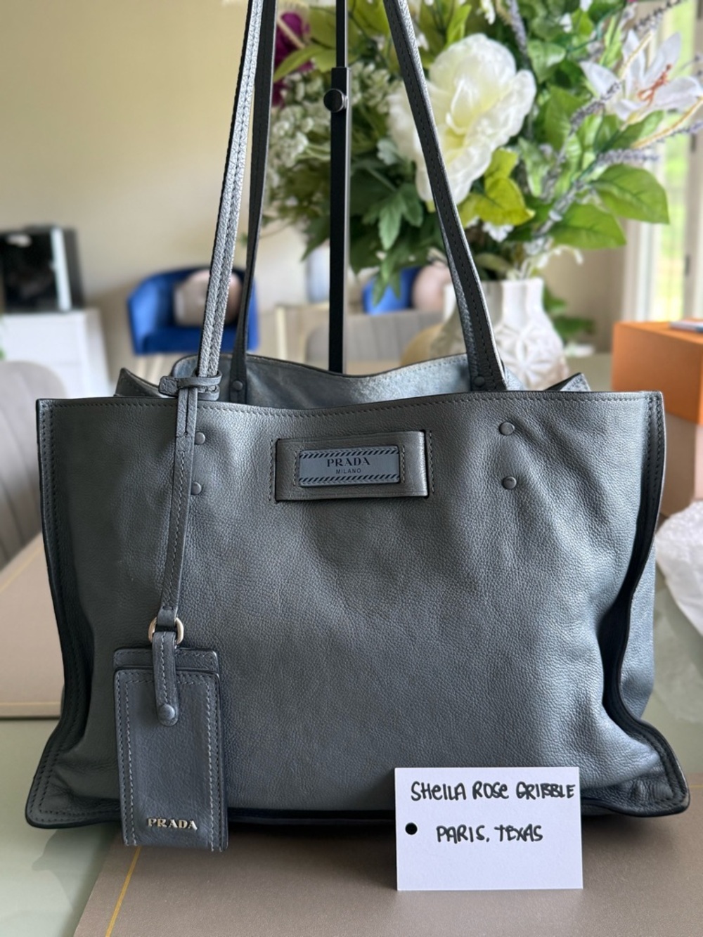 PRADA Glace Calf Leather Etiquette Tote Bag - Picture 11 of 11